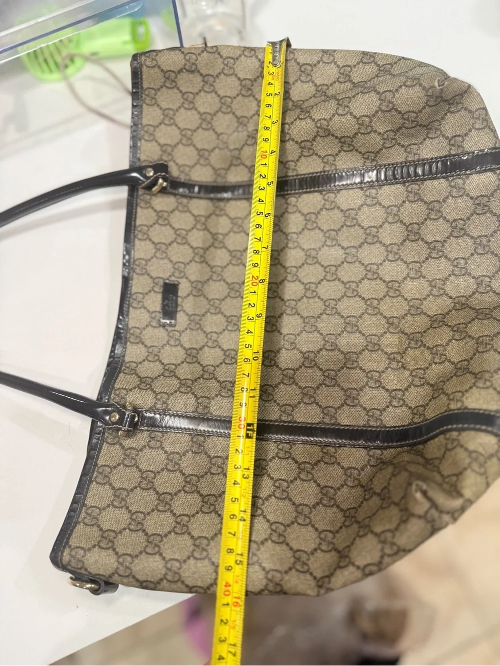 Gucci Beige GG Canvas Tote with Dark Brown Trim